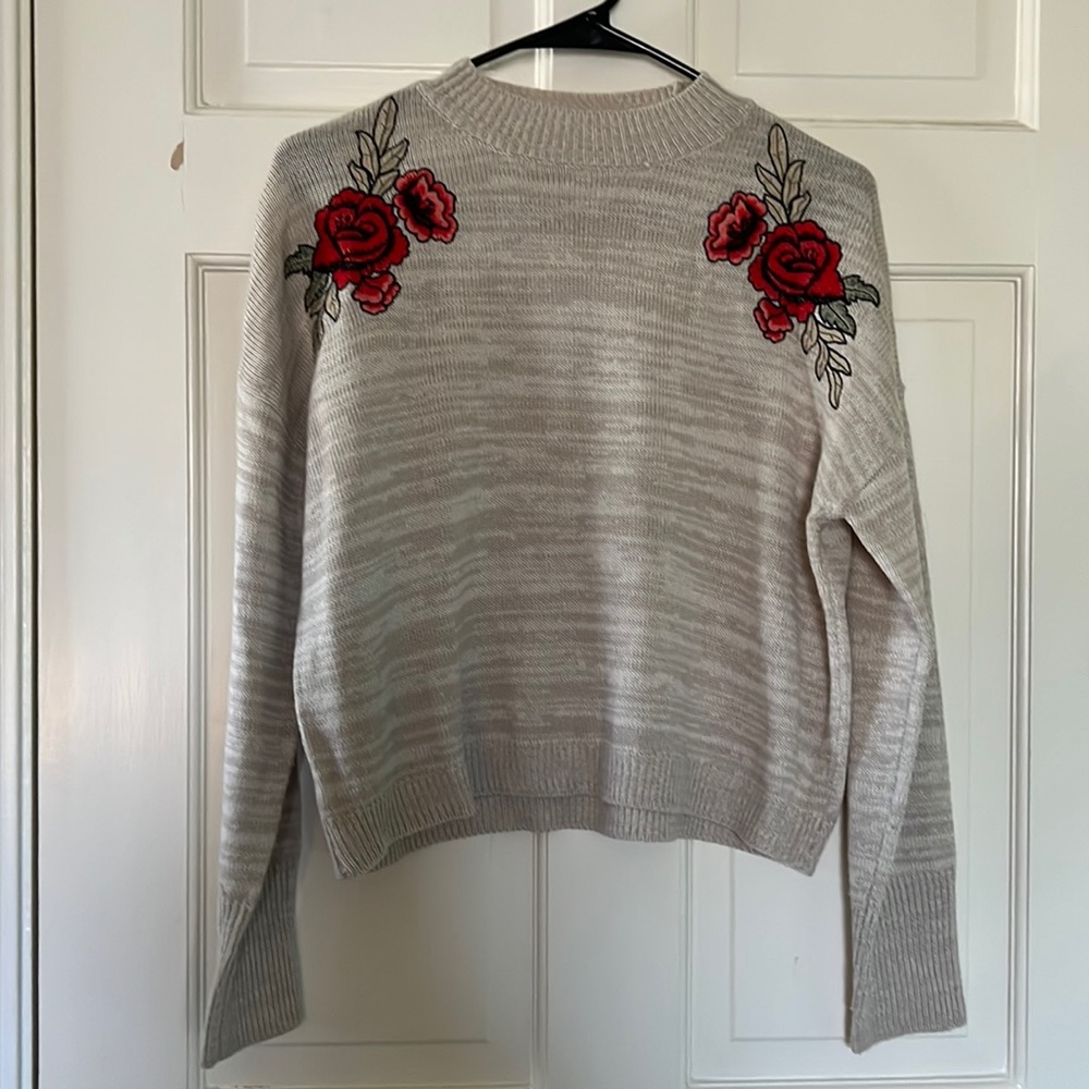 Tan rose embroidered sweater